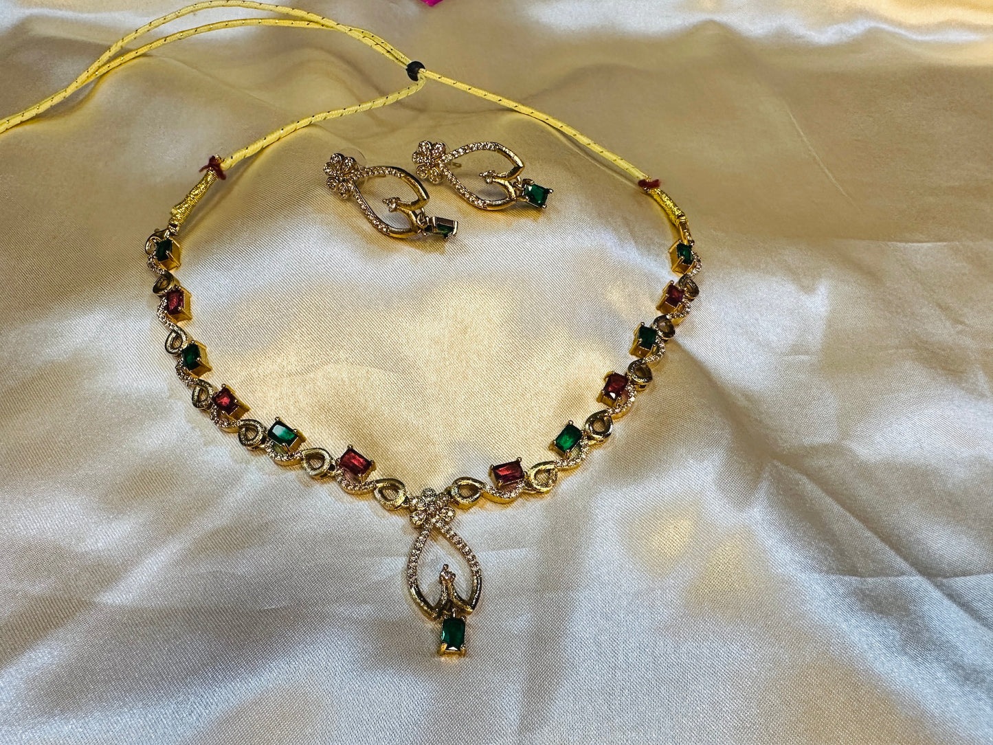 AD Stone Ruby Emerald Necklace Set