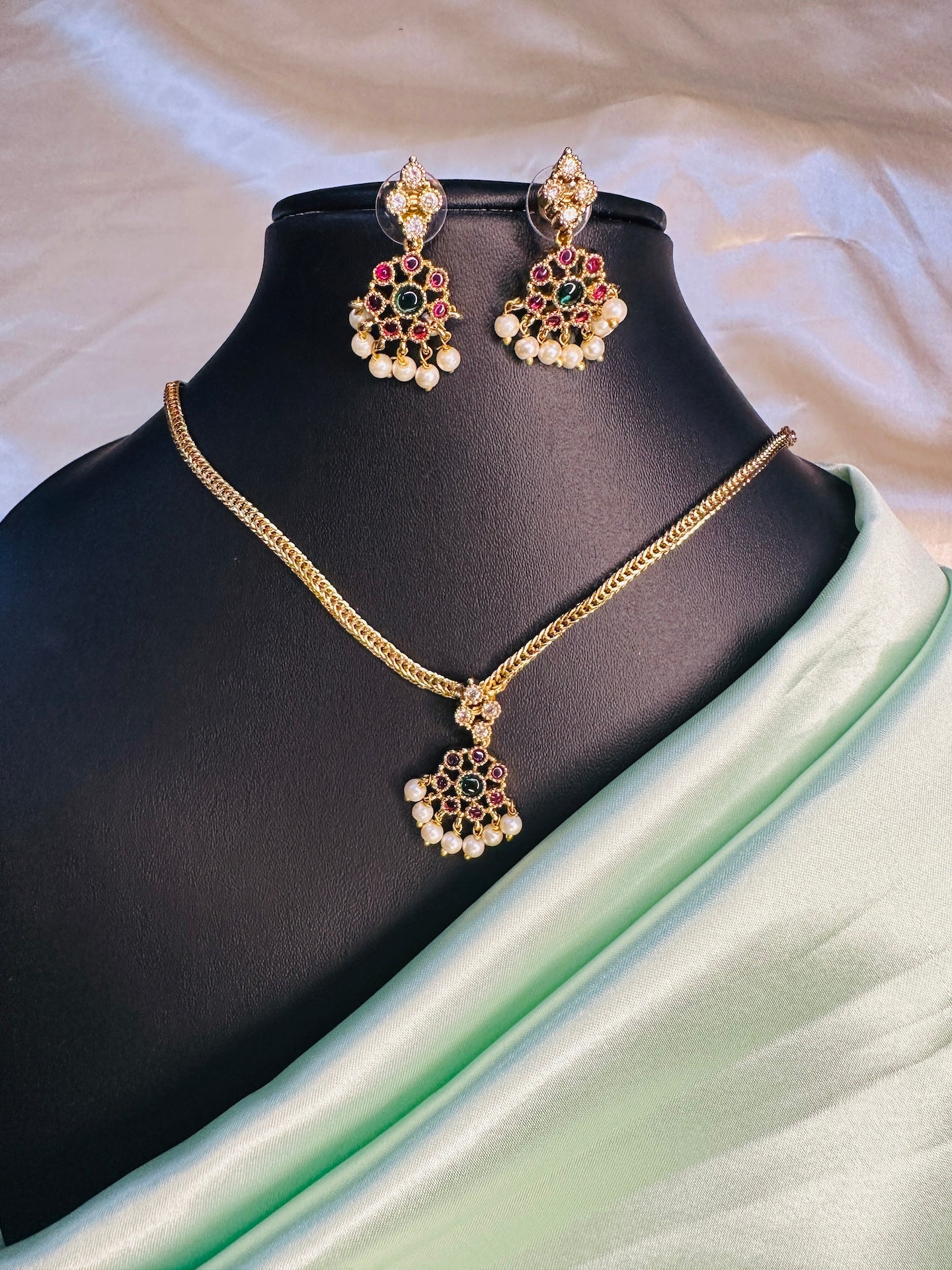 AD Stone Attigai Multi Color Chain Set