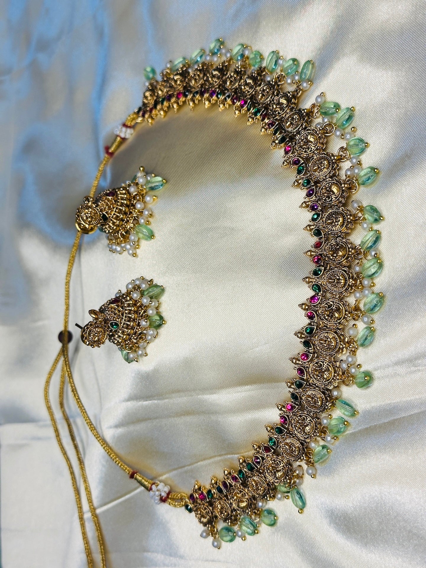 Multi Color Lakshmi Mayoora Kasu Necklace Set