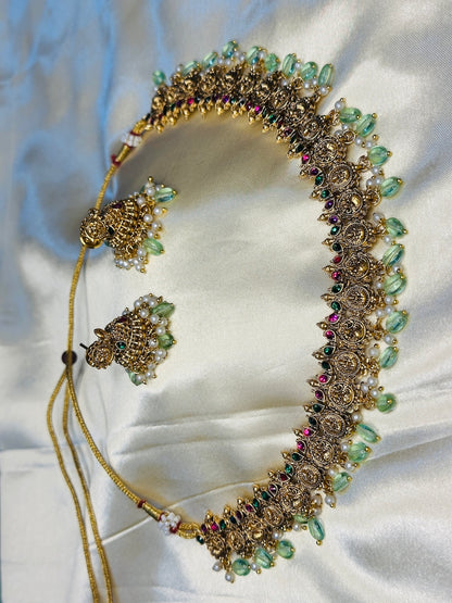 Multi Color Lakshmi Mayoora Kasu Necklace Set