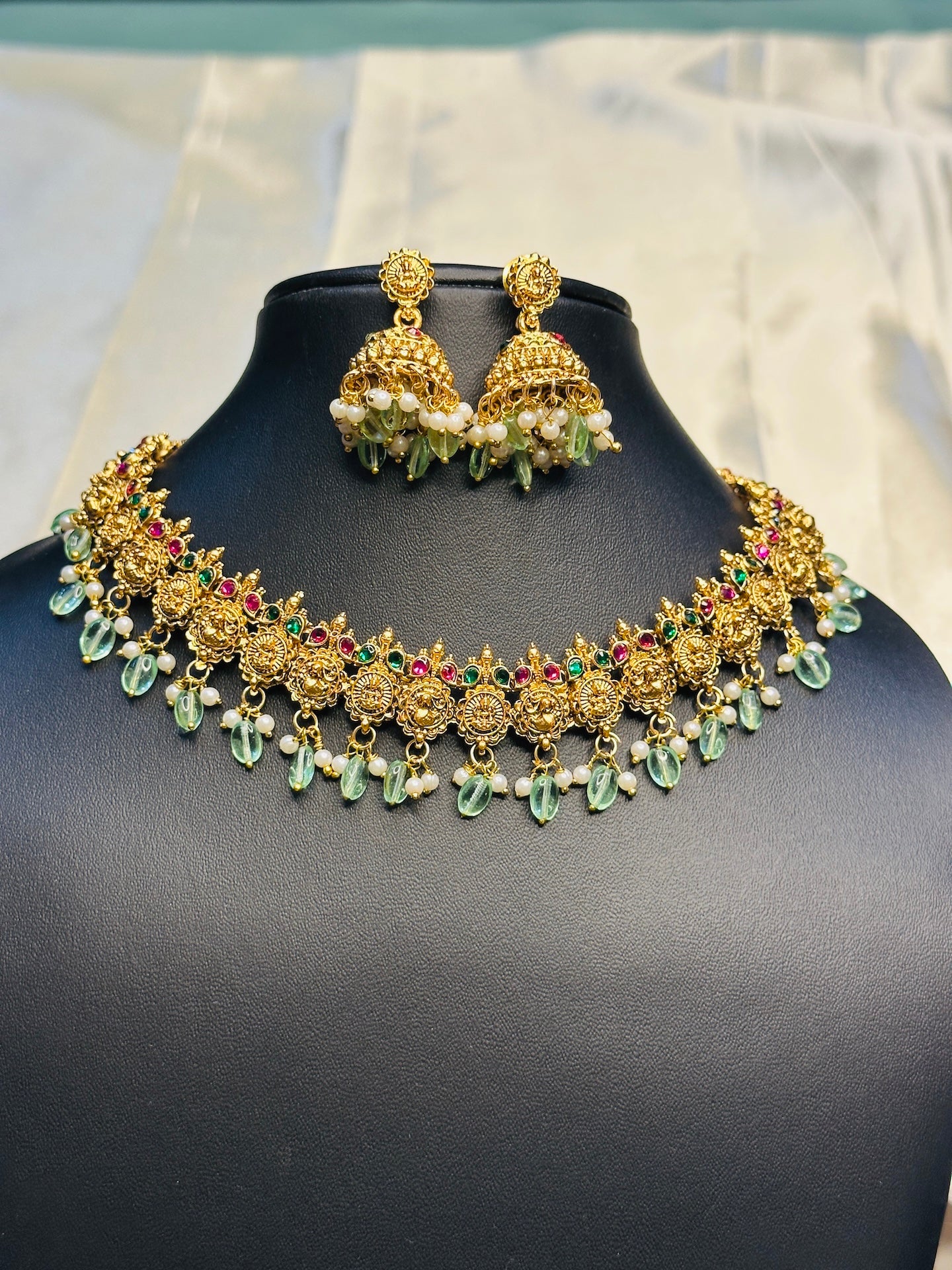 Multi Color Lakshmi Mayoora Kasu Necklace Set