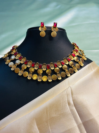 Three Layer  Kasu Necklace Set