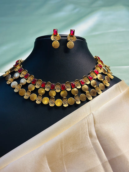 Three Layer  Kasu Necklace Set
