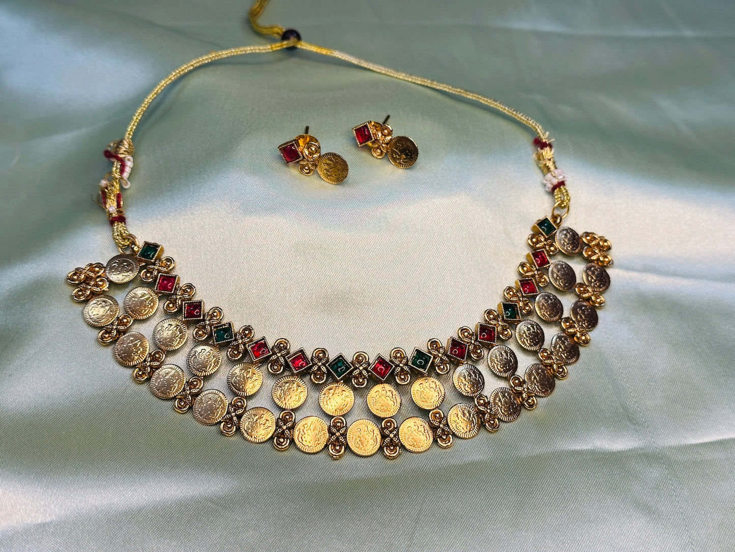 Three Layer Multi Kasu  Necklace Set