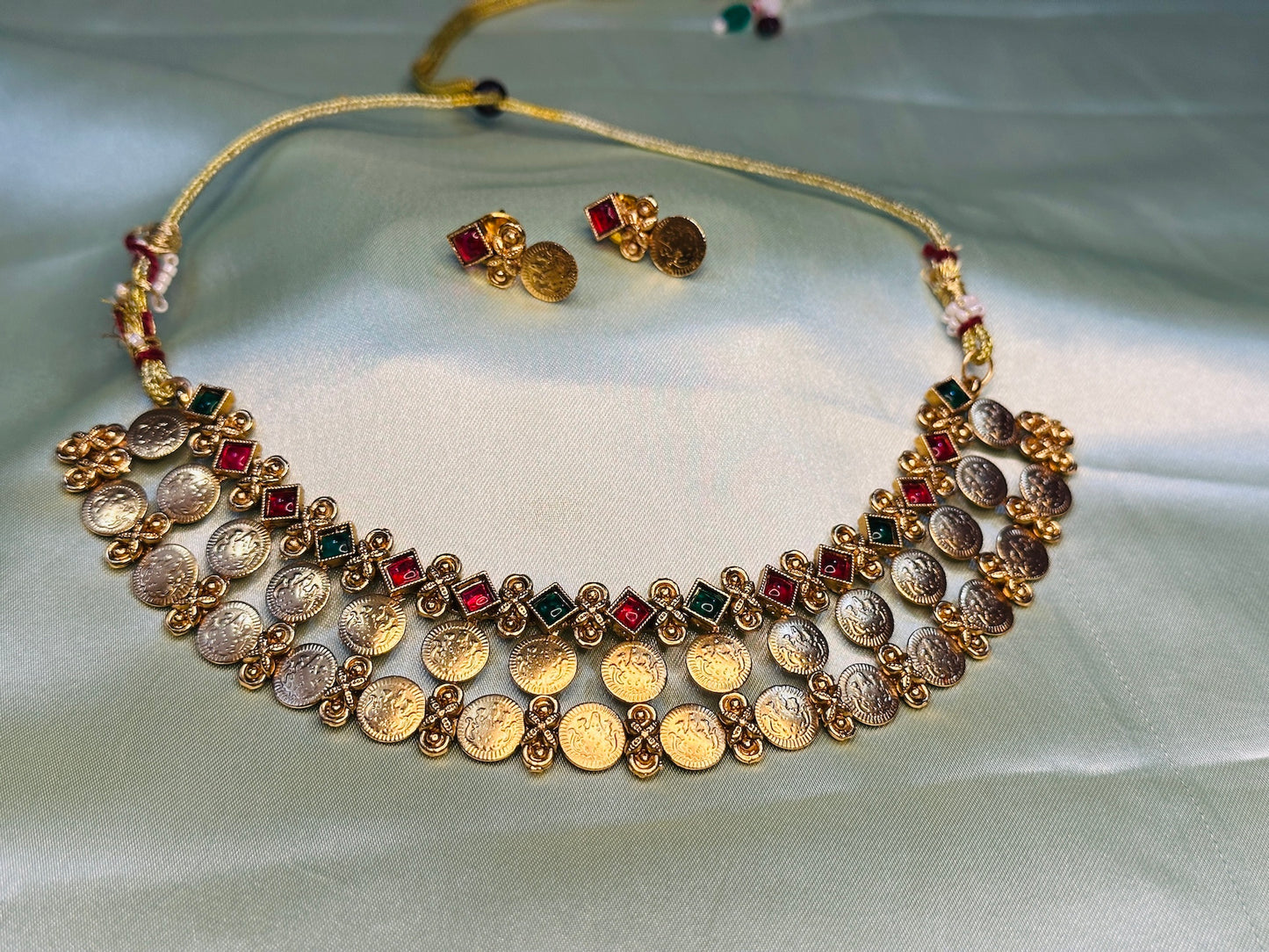 Three Layer Multi Kasu  Necklace Set