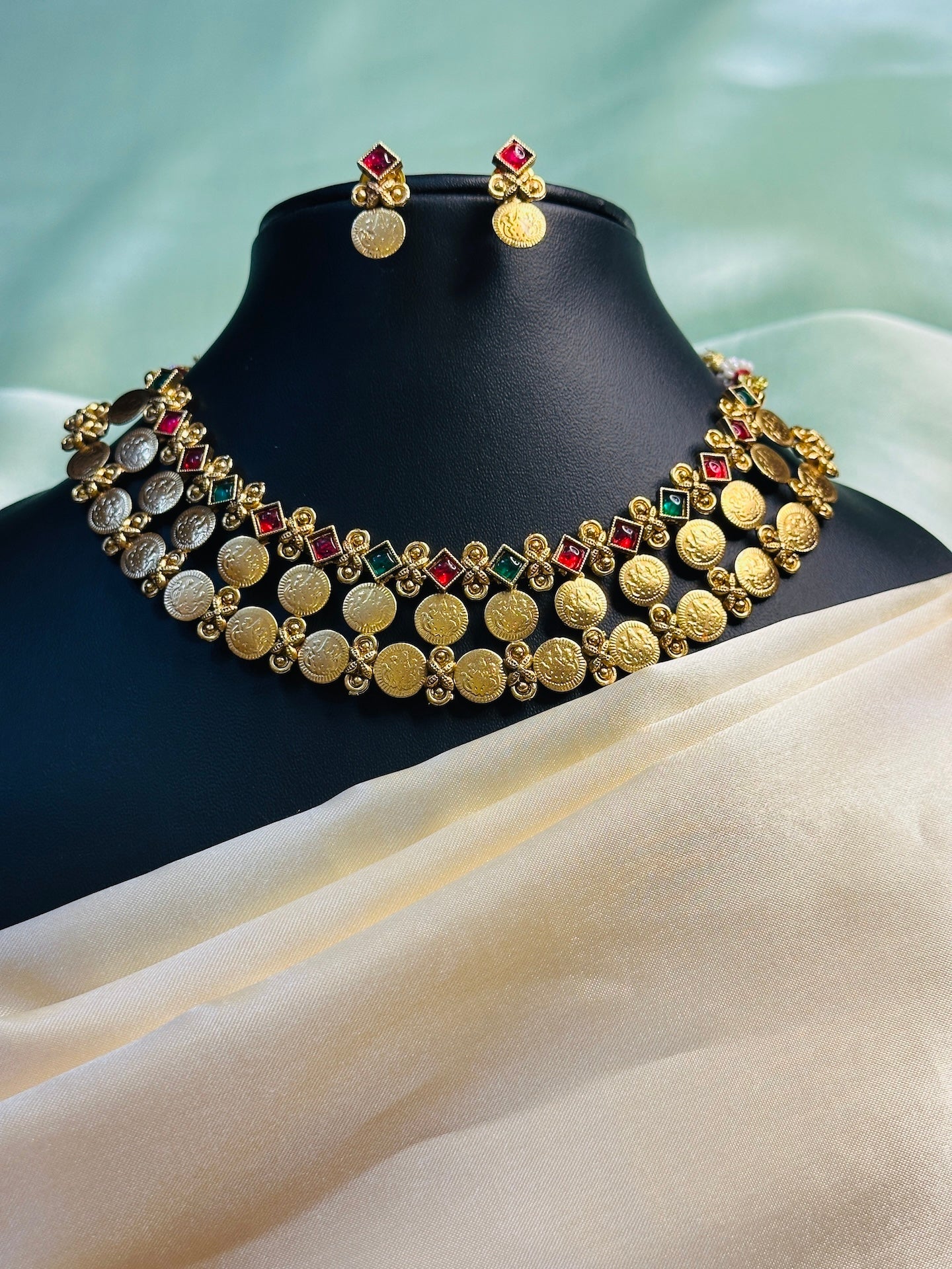 Three Layer Multi Kasu  Necklace Set