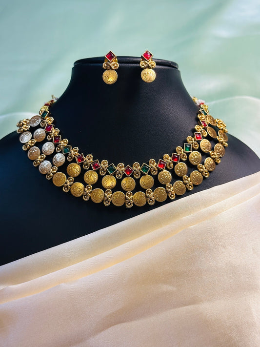 Three Layer Multi Kasu  Necklace Set