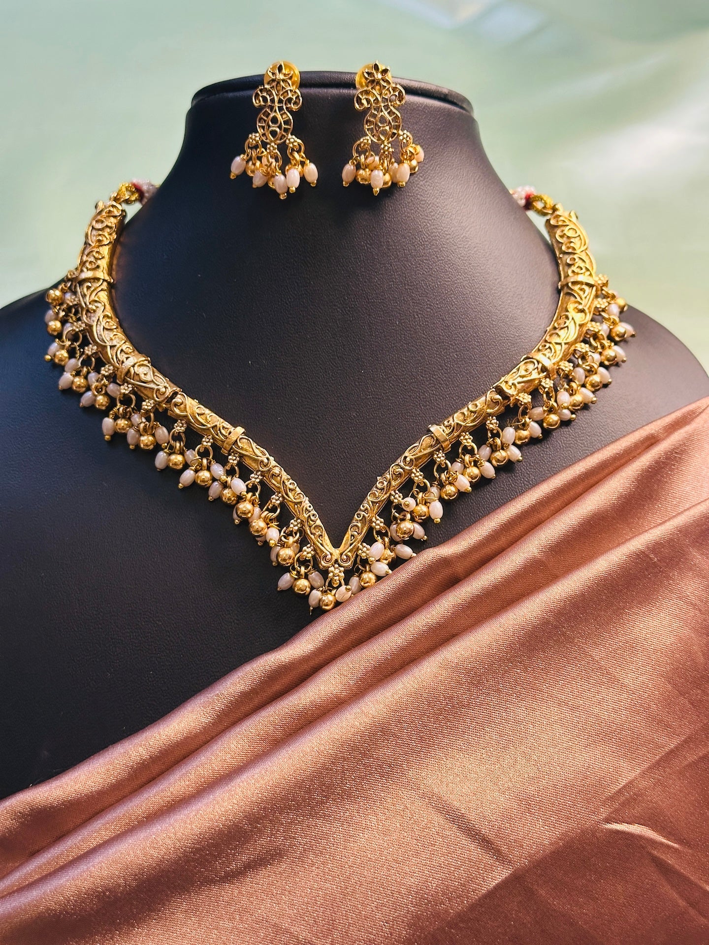 Rice Pearl Sweetheart Shaped Necklace Set