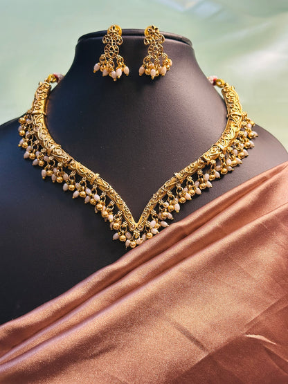 Rice Pearl Sweetheart Shaped Necklace Set