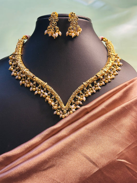 Rice Pearl Sweetheart Shaped Necklace Set