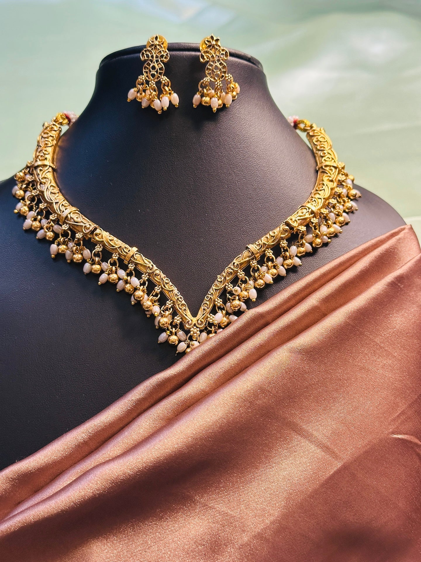 Rice Pearl Sweetheart Shaped Necklace Set