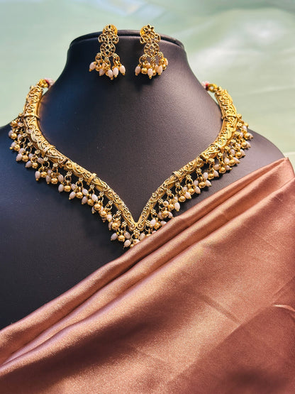 Rice Pearl Sweetheart Shaped Necklace Set