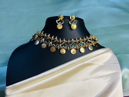 Three Layer Kasu Bottle Green Palakka Choker Set