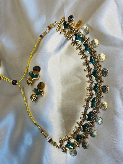 Three Layer Kasu Bottle Green Palakka Choker Set