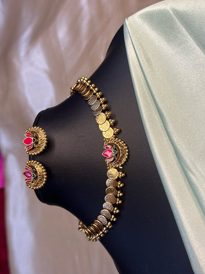 Single Lotus With Moon Kasu Necklace Set