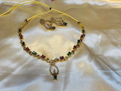 AD Stone Ruby Emerald Necklace Set