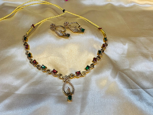 AD Stone Ruby Emerald Necklace Set