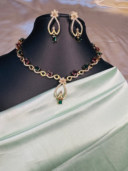 AD Stone Ruby Emerald Necklace Set