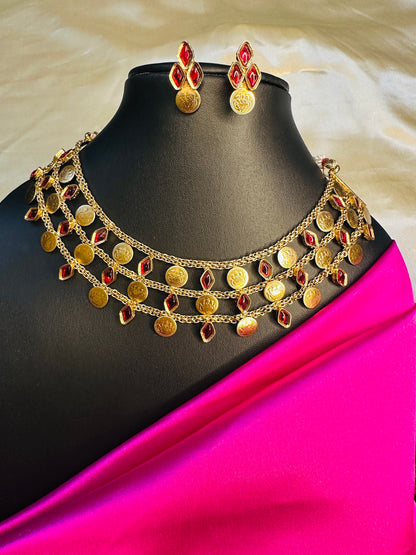 Kasu  Three layered Necklace set