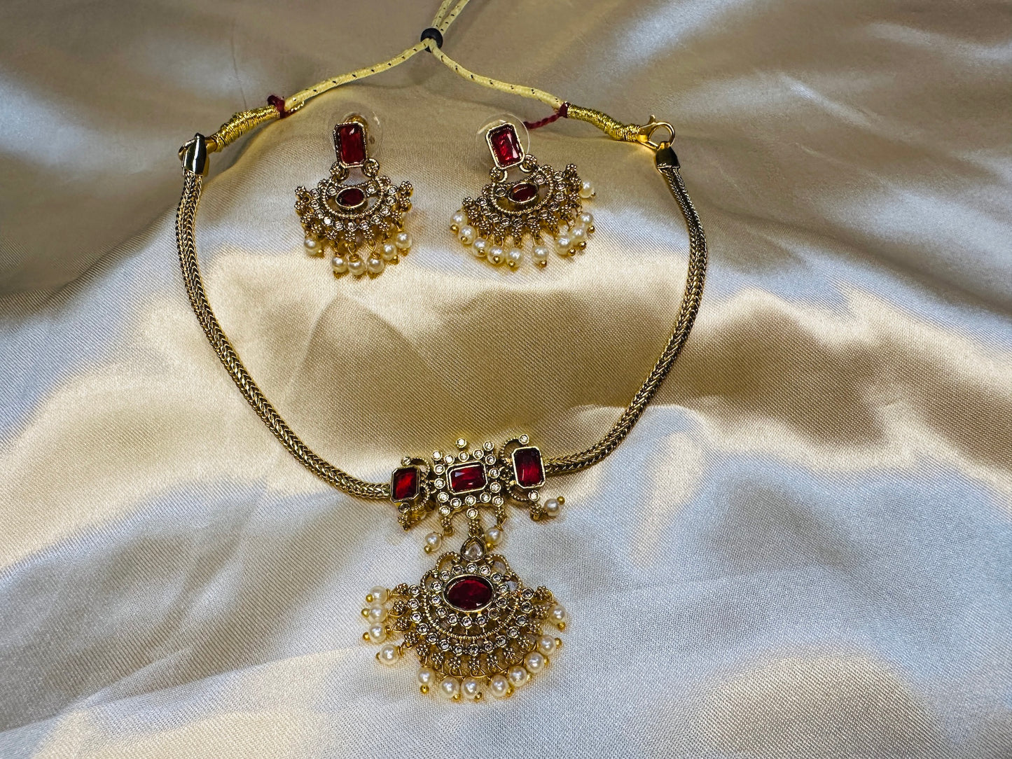 AD Stone Attigai  Rubi  Chain Set