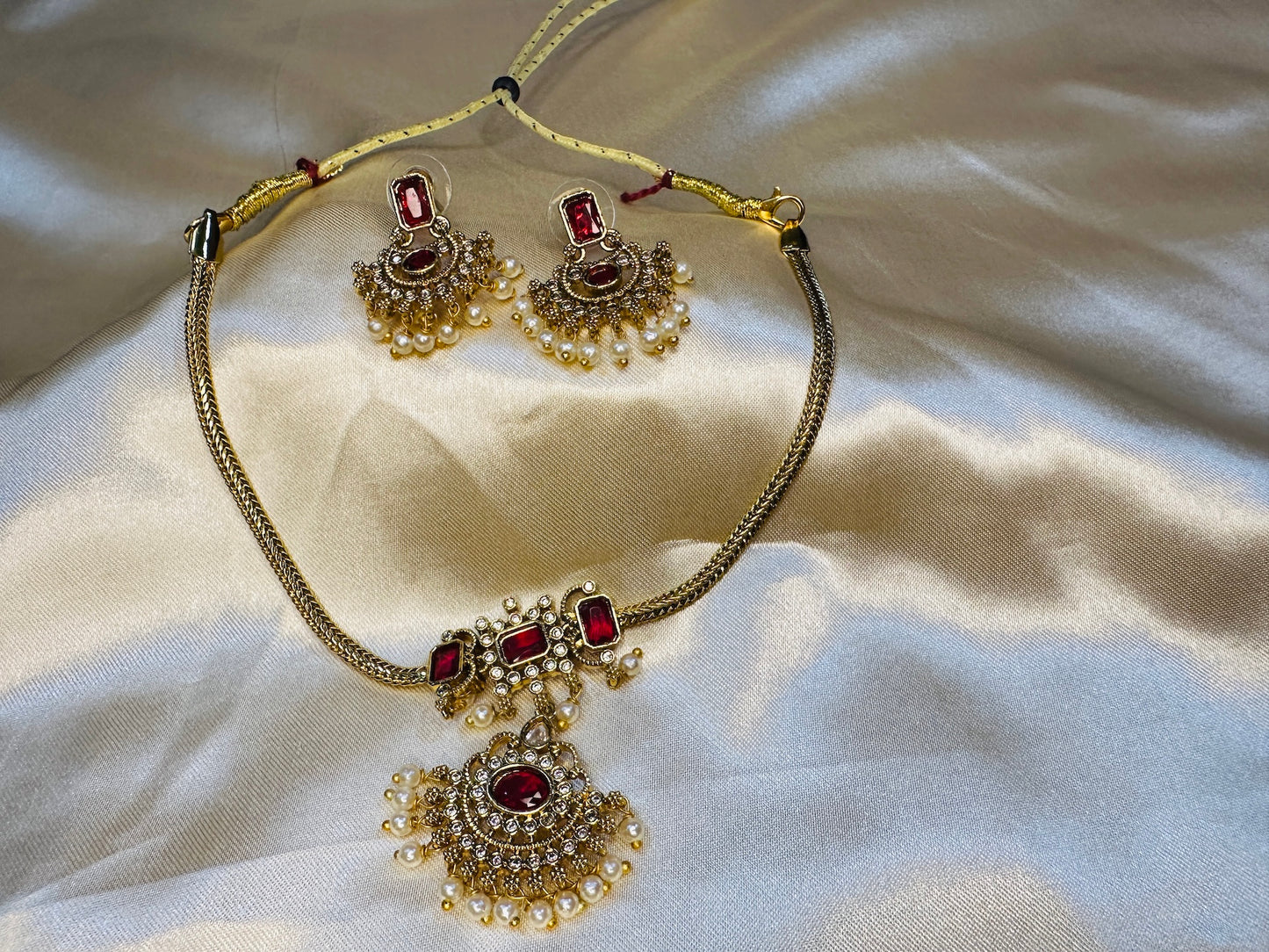 AD Stone Attigai  Rubi  Chain Set