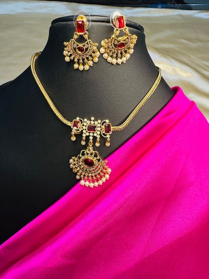 AD Stone Attigai  Rubi  Chain Set