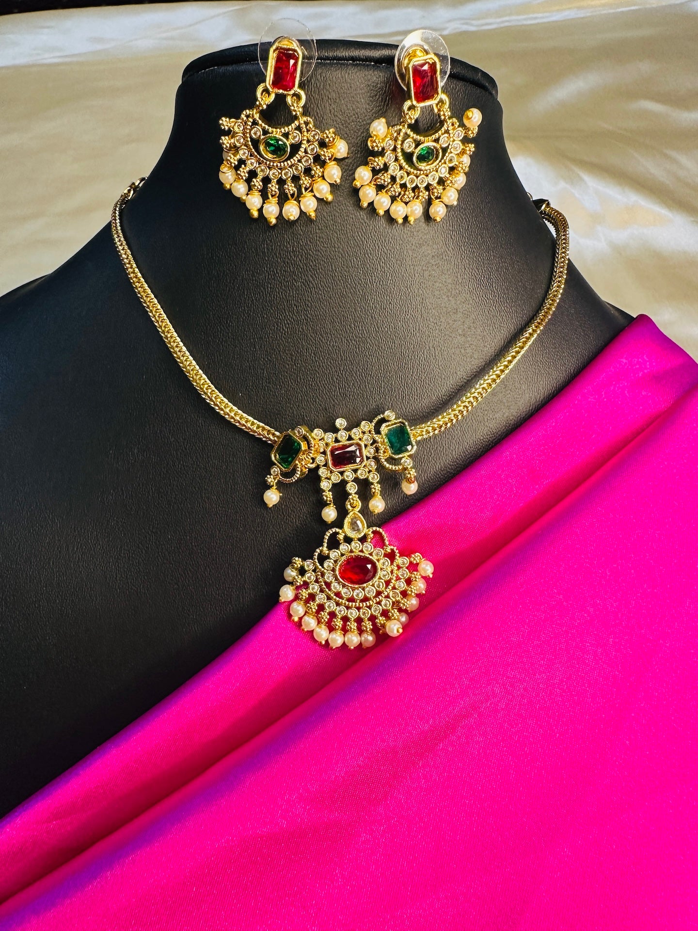 AD Stone Attigai  Rubi  & Emerald  Chain Set