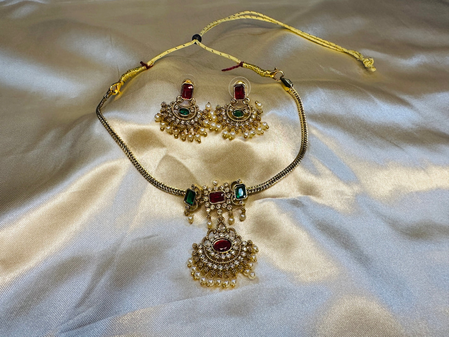 AD Stone Attigai  Rubi  & Emerald  Chain Set