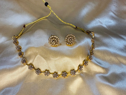 Floral AD Stone Necklace Set