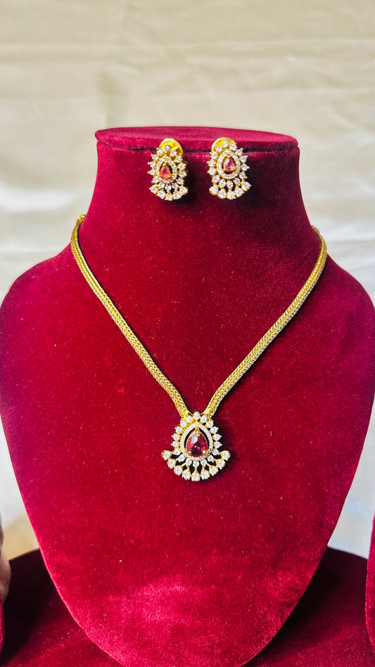 AD Stone Attigai  Teardrop Chain Set